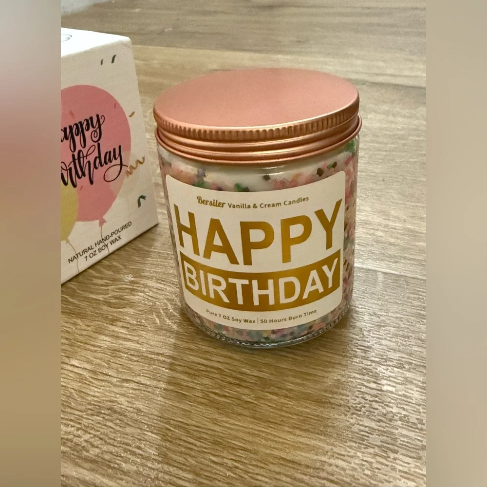 NIB Colorful Confetti Sprinkle Happy Birthday Candle - Vanilla & Cream Scented